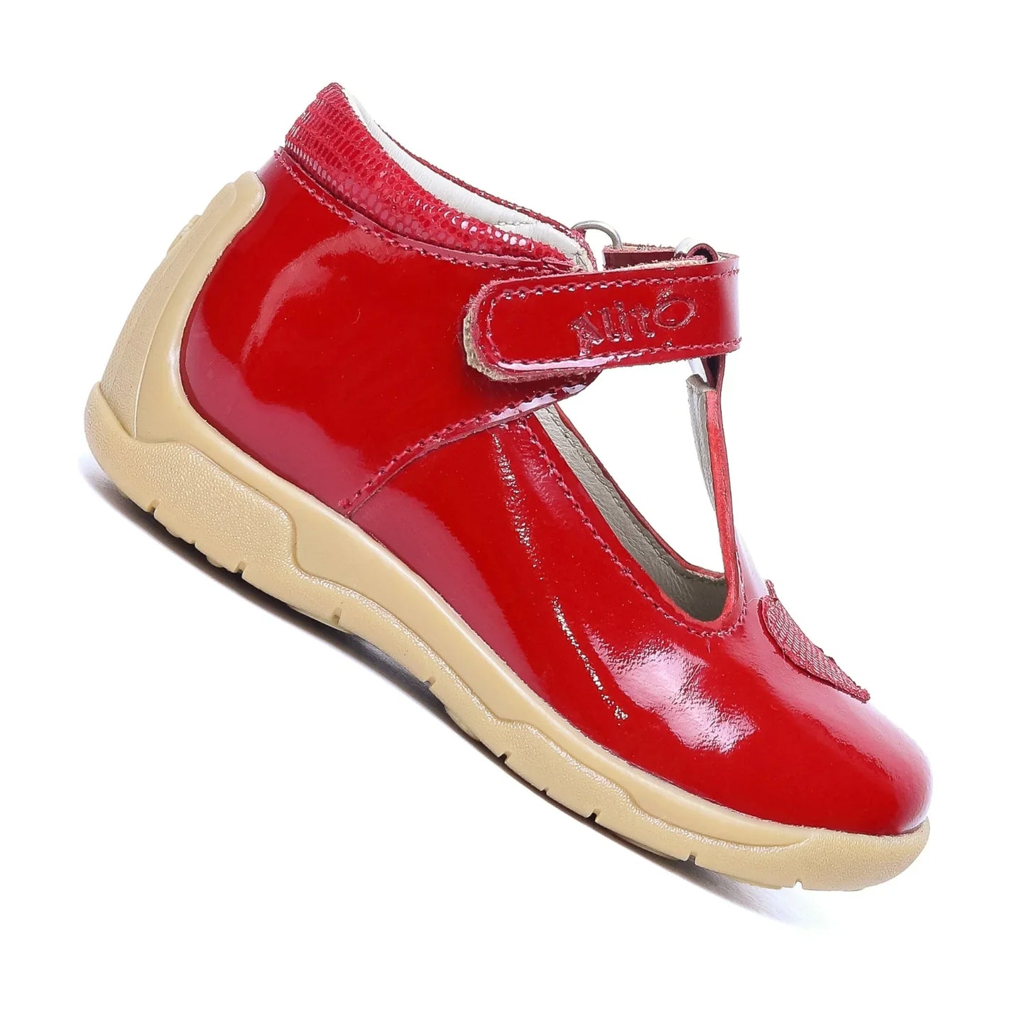 Zapatos para Niñas de color pega rojo charol en vista lateral derecha