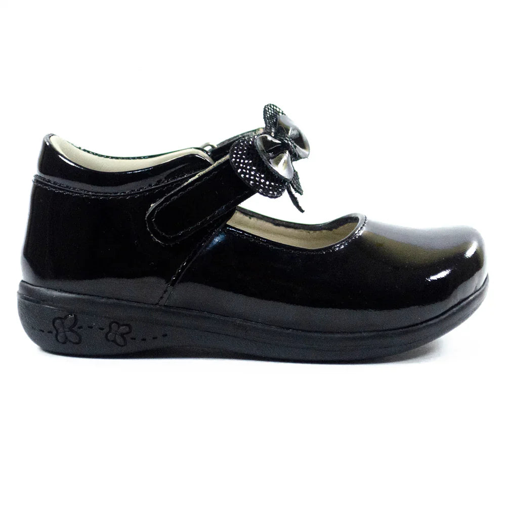 Zapatos para Niñas de color pega negro charol en vista lateral derecha