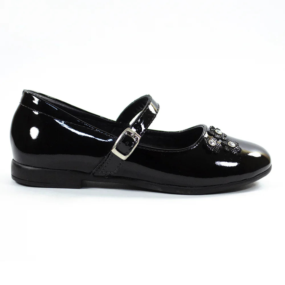 Zapatos para Niñas de color negro charol en vista lateral derecha