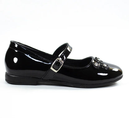 Zapatos para Niñas de color negro charol en vista lateral derecha